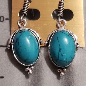 Silver & Turquoise NWOT Earrings, 2" French Wires, Handmade by Artisans. Lovely.